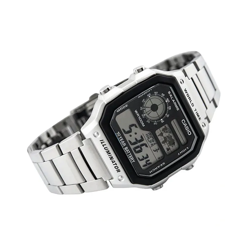 Casio Youth Digital Black Dial World Time Men's Watch- AE-1200WHD-1AVDF